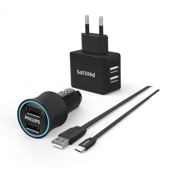 Philips DLP2553EC Araç ve Duvar Şarj Cihazı ve Type-C Kablo Combo Ürün
