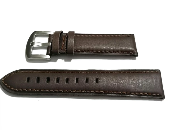 Fado&Her Saate Uyumlu Hakiki Kahverengi   Düz  Deri Saat Kordonu 24  mm  (62 ) - Resim 3