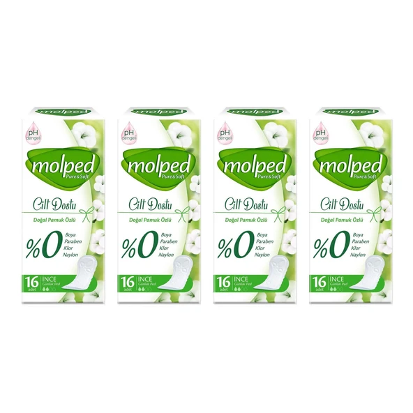 Molped Günlük Ped Pure&soft Cilt Dostu 16'lı x 4 Adet