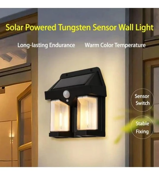 WellHise 618-2 Rustik Ampul İkili Solar Duvar Aplik Güneş Enerjili Hareket Sensörlü - 2