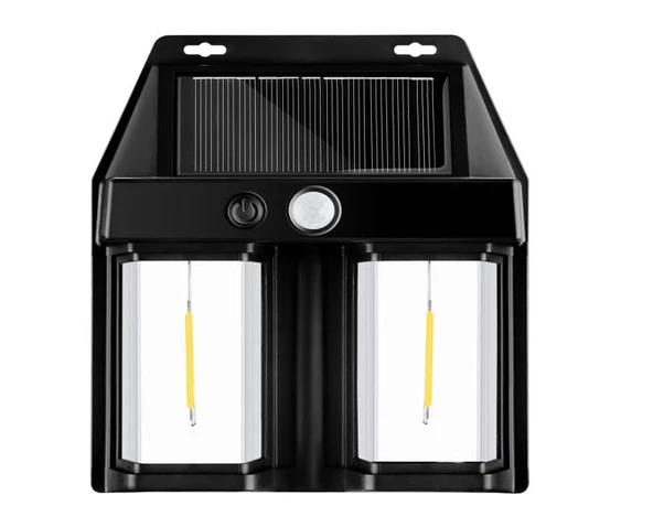 WellHise 618-2 Rustik Ampul İkili Solar Duvar Aplik Güneş Enerjili Hareket Sensörlü