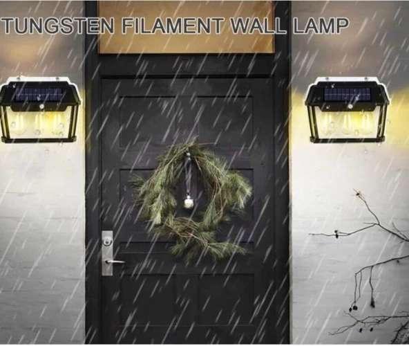 Wellhise 618-3 Üçlü Solar Rustik Duvar Apliği Güneş Enerjili Sensörlü Solar Aplik - 3