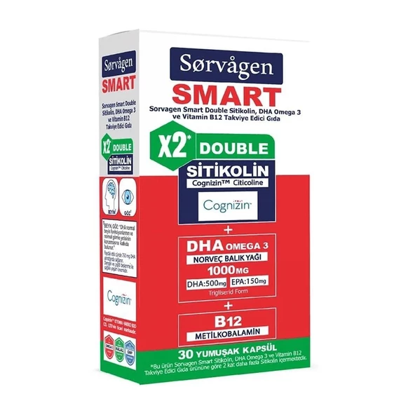 Sorvagen Smart Double Sitikolin Dha Omega 3 ve B12 30 Kapsül