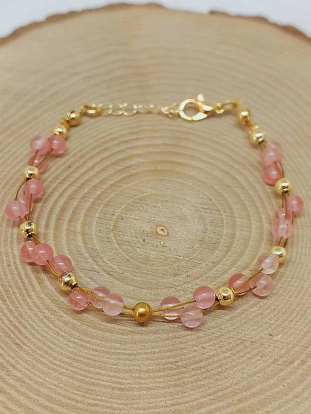 Gül Kuvars Taşı Bileklik 4mm (39337) - Resim 5