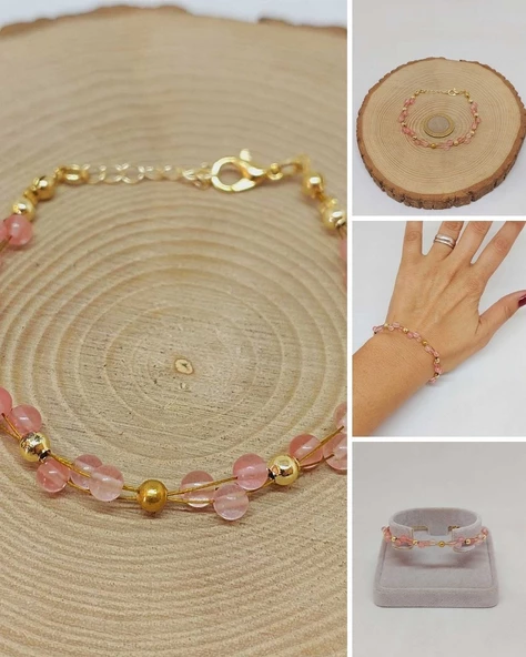 Gül Kuvars Taşı Bileklik 4mm (39337) ürün görseli