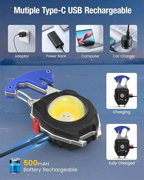WellHise 970 Mini Şarjlı Işıldak Mıknatıslı Kapak Açacağı, Vidalama, Kesme, Çok Amaçlı Kamp Feneri - 4