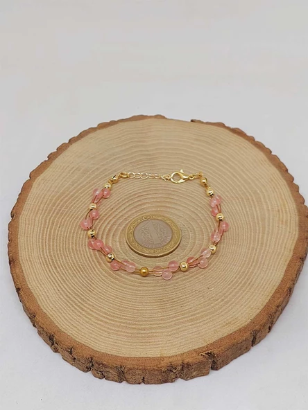 Gül Kuvars Taşı Bileklik 4mm (39337) - Resim 3