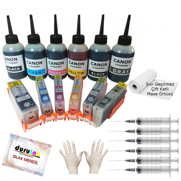 CANON PGI-550 CLI-551 UYUMLU KOLAY DOLAN KARTUŞ+6x100ml MÜREKKEP 6 RENK (DOLU) ürün görseli