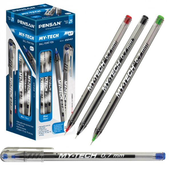 Pensan Tükenmez Kalem My-Tech 0.7 MM İğne Uç Kırmızı 2240-25-LI-PKT