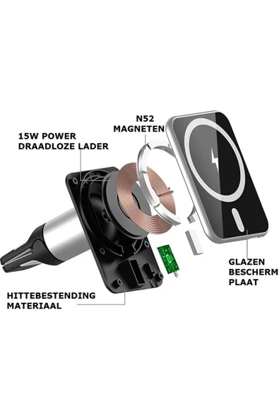Hepu 15W Magsafe Kablosuz Şarjlı Araba Telefon Tutucu – Havalandırma Uyumlu, 360° Döner Başlık HP-A07 - 4