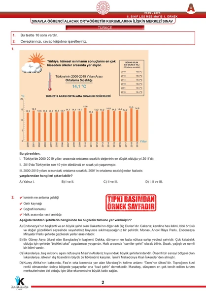 2025 8.Sınıf LGS Mayıs Ayı MEB Örnek Soru Tıpkı Basım 6lı Sarmal Deneme Paketi Video/PDF Çözümlü - 7
