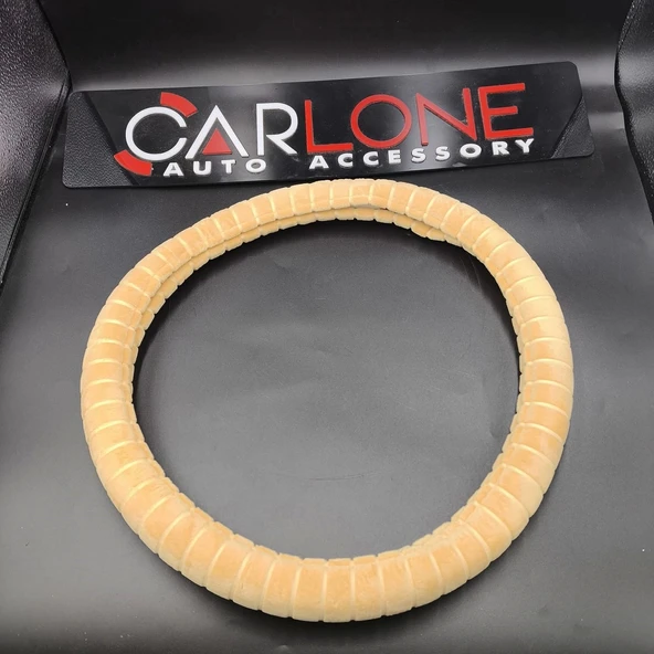 Tay Tüyü Peluş Geçme Direksiyon Kılıfı-Spor Görünüm-Bej-İç 32-Dış 38cm - 3