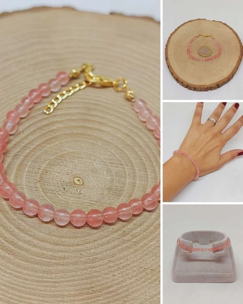 Gül Kuvars Taşı Bileklik 4mm (45212) ürün görseli