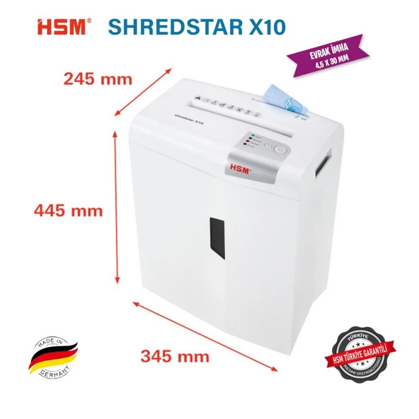 HSM SHREDSTAR X10 Evrak İmha Makinesi / Kağıt Kırpma Makinesi - CD İmha Makinesi - Çapraz / konfeti kesim-4,5x30 mm - 20lt - 3