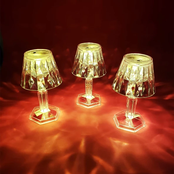 Kristal Abajur Tasarımlı Pilli Led Mum 3 Adet - Masa Lambası - 3