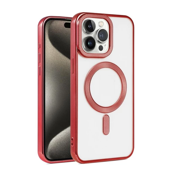 Apple iPhone 15 Pro Max Kılıf Pütür Dizayn Magsafe Şeffaf KRNS Case - 10