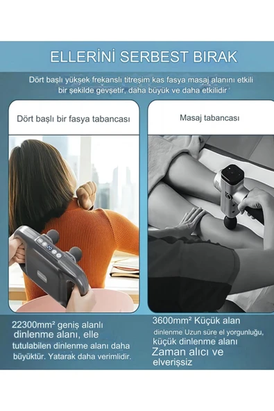 4 Top Masaj Tabancası Cihazı Şarjlı Vurmalı Vücut Boyun Masajı Egzersiz Gevşeme - 5