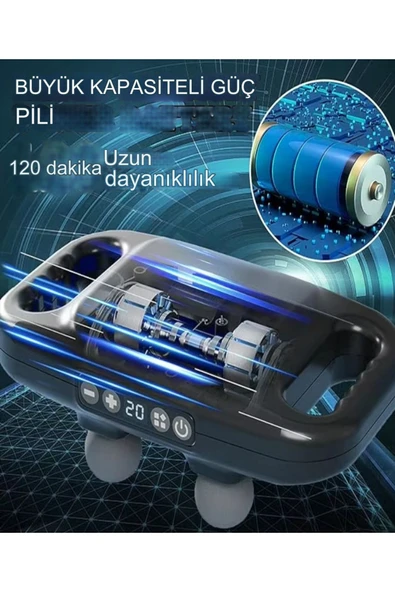 4 Top Masaj Tabancası Cihazı Şarjlı Vurmalı Vücut Boyun Masajı Egzersiz Gevşeme - 6