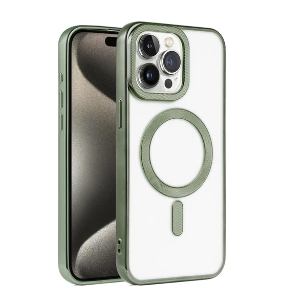 Apple iPhone 15 Pro Max Kılıf Pütür Dizayn Magsafe Şeffaf KRNS Case - 7