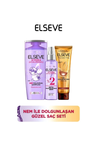 Elseve Hydra Şampuan + Serum + Mucizevi Yağ Saç Güzelleştirici Krem Seti - Kuru Ve Sert Saçlar ürün görseli 1