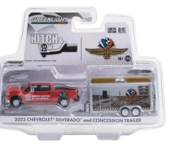 Greenlight 2023 Chevrolet Silverado and Concession Trailer 1/64 Model Araba