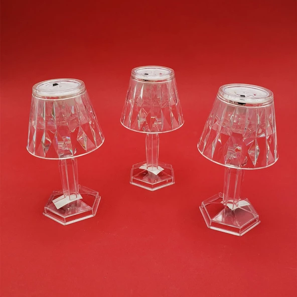 Kristal Abajur Tasarımlı Pilli Led Mum 3 Adet - Masa Lambası - 2