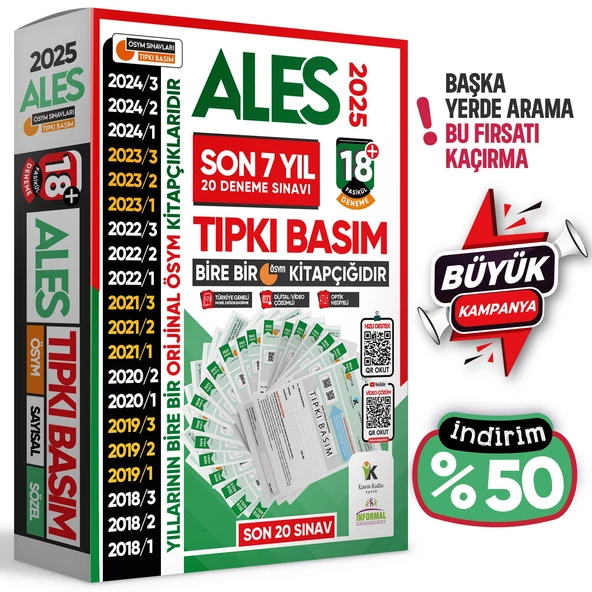 2025 ALES ÖSYM Tıpkı Basım EN EKONOMİK Çıkmış Soru 18+ Deneme Paketi Video/PDF Çözüm Türkiye Geneli - 2