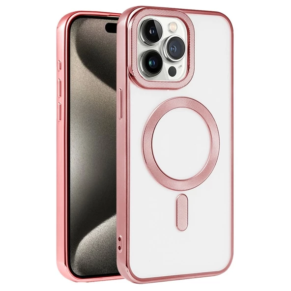 Apple iPhone 15 Pro Max Kılıf Pütür Dizayn Magsafe Şeffaf KRNS Case - 11