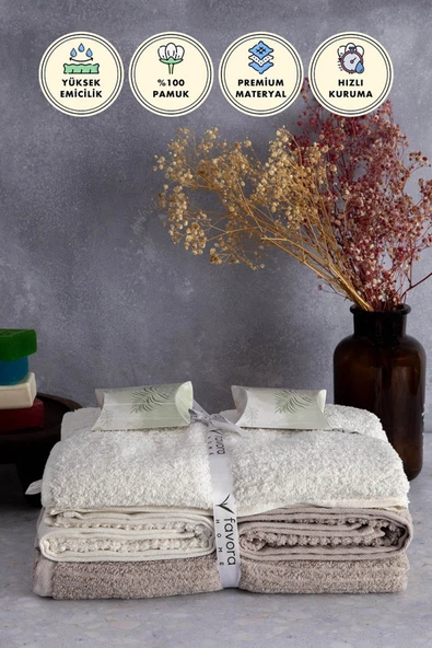 Line %100 Pamuk Luxury 6 Parça Havlu Hamam Seti - Bej Krem
