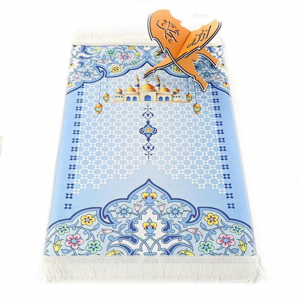 Çocuk Seccadesi Nebevi - Mavi 82×45 cm 110 gr - Tesbih Hediyeli - 1