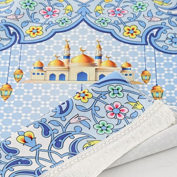 Çocuk Seccadesi Nebevi - Mavi 82×45 cm 110 gr - Tesbih Hediyeli - 5