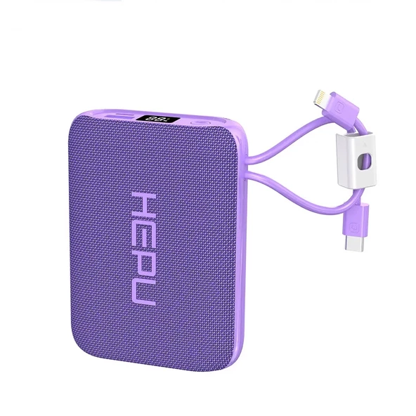 Hepu HP-235 20,000mAh 22.5W Sihirli Kablo Powerbank – Mor, Hızlı Şarj ve Taşınabilirlik