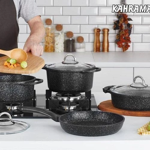 Kahramanlar Helegra 18 Parça Döküm Granit Tava ve Tencere Çeyiz Seti - 3