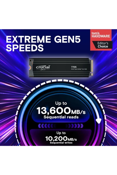 Crucial T705 1TB SSD Gen5 NVMe M.2 CT1000T705SSD5 Soğutuculu - Resim 3