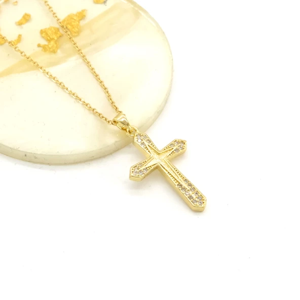 Çelik Kolye - Haç Kolye Altın Kaplama KLY-626 - Resim 2