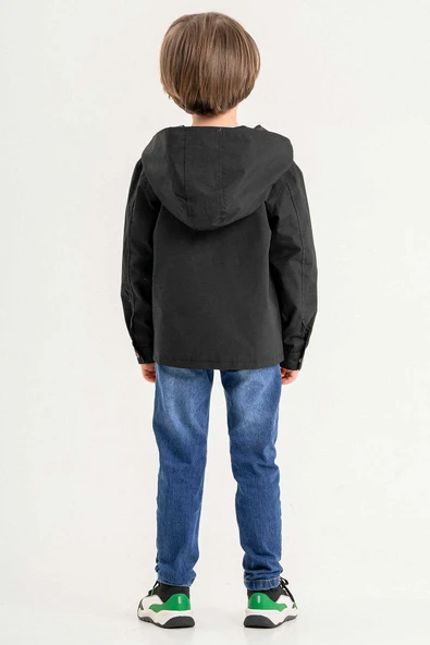Kapüşonlu Fermuarlı Çift Cepli Astarlı Erkek Çocuk Yağmurluk - Resim 4