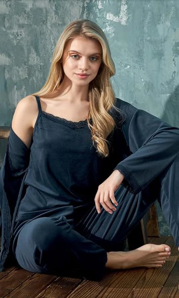 3 Lü Lacivert Pijama Takımı