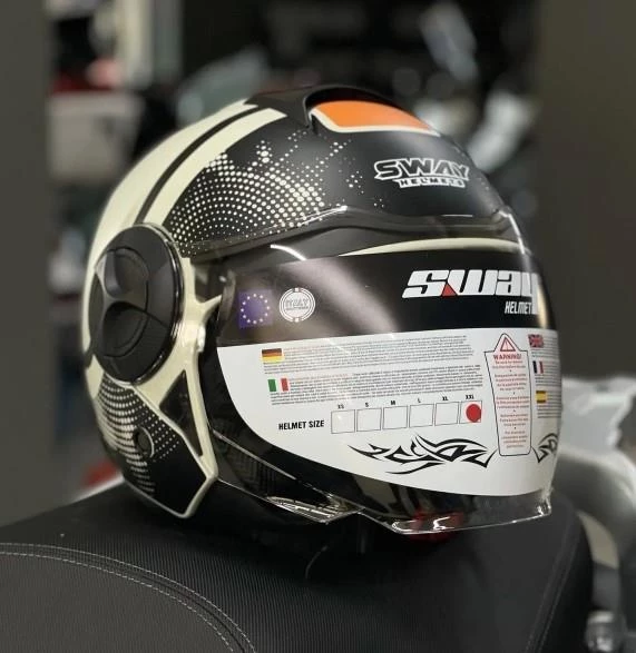 Sway 737 Şeffaf Vizörlü Güneş Gözlüklü Yarım Motosiklet Scooter Kaskı 2XL Beden Gemini Beige Black