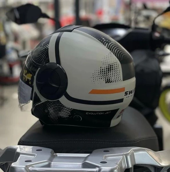 Sway 737 Şeffaf Vizörlü Güneş Gözlüklü Yarım Motosiklet Scooter Kaskı 2XL Beden Gemini Beige Black - 3