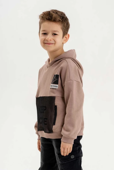 Kapüşonlu Fermuar Detaylı Üç İplik Erkek Çocuk Sweatshirt - 12