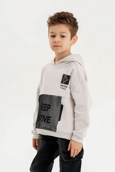 Kapüşonlu Fermuar Detaylı Üç İplik Erkek Çocuk Sweatshirt ürün görseli 1