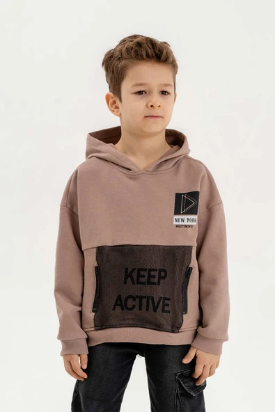Kapüşonlu Fermuar Detaylı Üç İplik Erkek Çocuk Sweatshirt - 10
