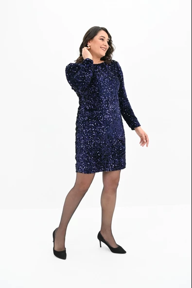 Kadın Uzun Kollu Pullu Payetli Elbise 5290-25 - 12