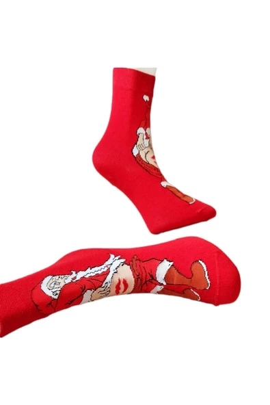 FANCYSOCKS Noel Baba Desenli Dikişsiz A Kalite Öpücük Çorap