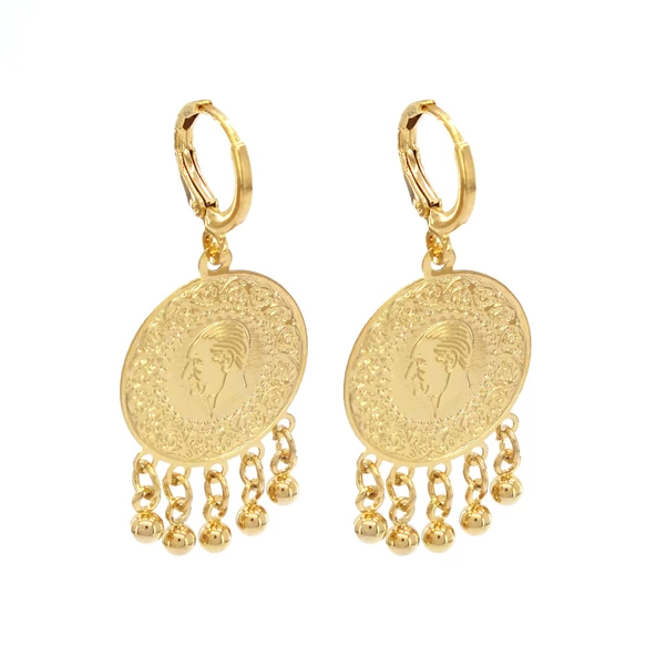 BZ Altın Kaplama Çeyrek Altın Görünümlü Ucu Toplu Bayan Küpe