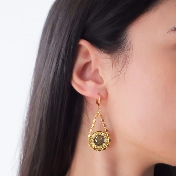 BZ Altın Kaplama Çeyrekli Arpa Model Küpe - 2