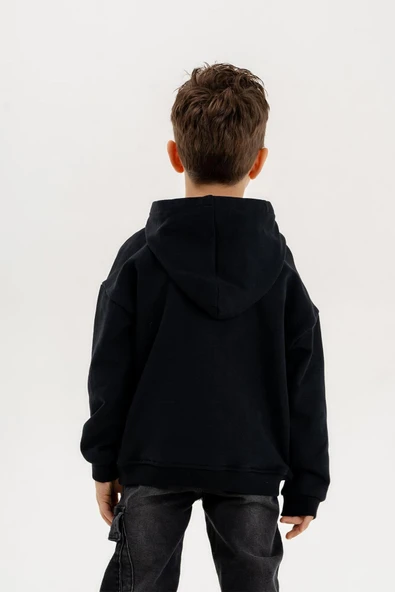 Kapüşonlu Fermuar Detaylı Üç İplik Erkek Çocuk Sweatshirt - 7
