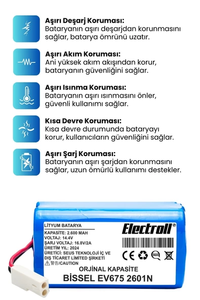 Bissell Ev675 2601N Uyumlu Robot Süpürge Bataryası (ORJİNAL KAPASİTE) 2600mAh - 3