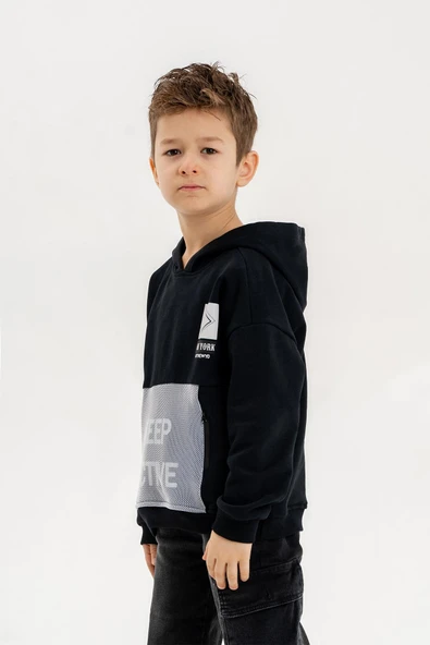 Kapüşonlu Fermuar Detaylı Üç İplik Erkek Çocuk Sweatshirt - 6