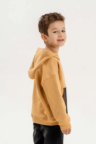 Kapüşonlu Fermuar Detaylı Üç İplik Erkek Çocuk Sweatshirt - 4